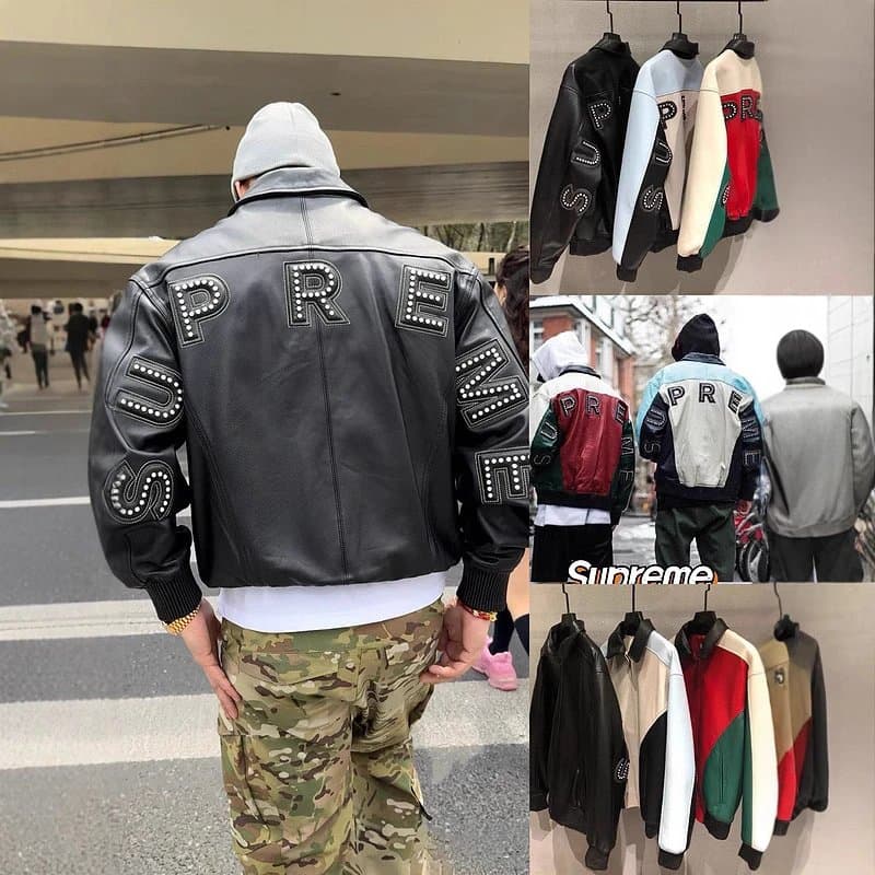 Supreme Rivet Heavy Crafted Embroidered Leather Jacket with Cotton Clip Retro Splicing Motorcycle Ja 98 from Weidian