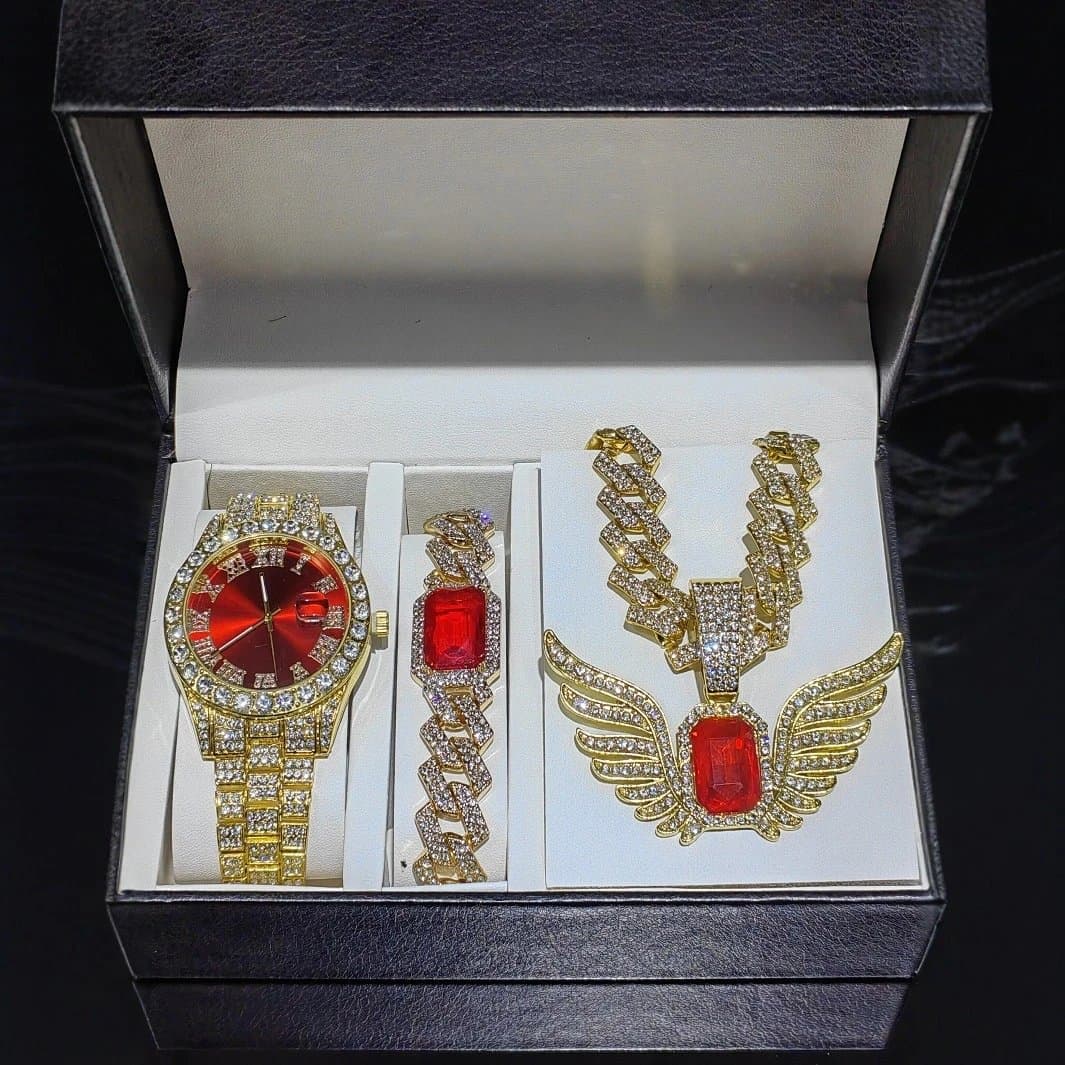 New Water Ghost Water Diamond Men s Watch 15mm Necklace Bracelet with Angel Wings Gemstone Pendant S 99 from Weidian