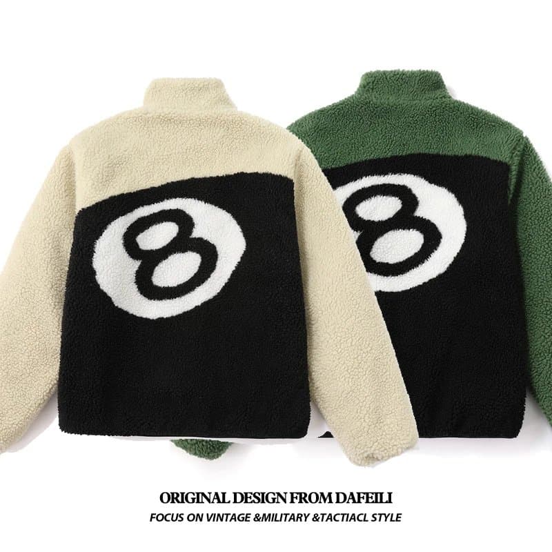 Double sided wear retro American high street black eight black 8 billiards flocked lambskin fleece z 80 — product from Weidian, photo 1 of 1