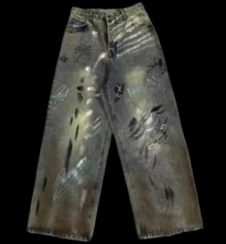 BALENCIAGA STAINED GRAFFITI JEANS — Pants from Taobao