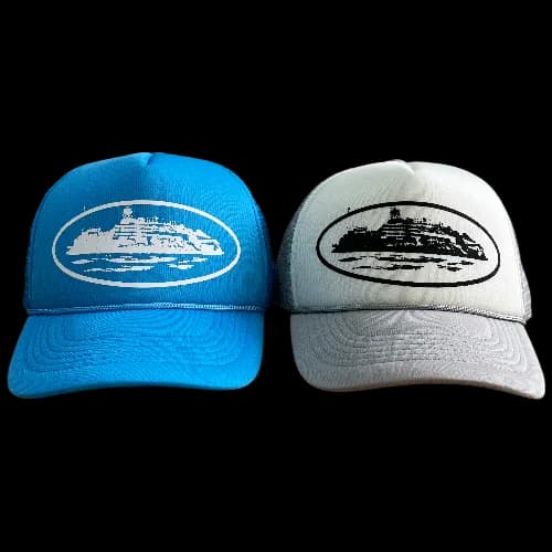 corteiz cap trucker grey baby blue — Hats from Weidian