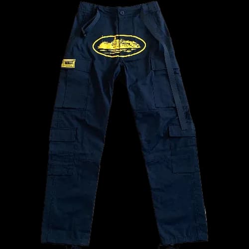 Corteiz pants cargo Black Yellow Logo — Pants from Weidian