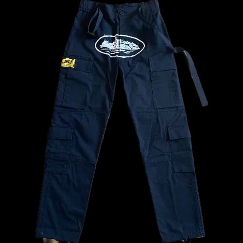 Corteiz pants cargo black White Logo Yellow Patch — Pants from Weidian