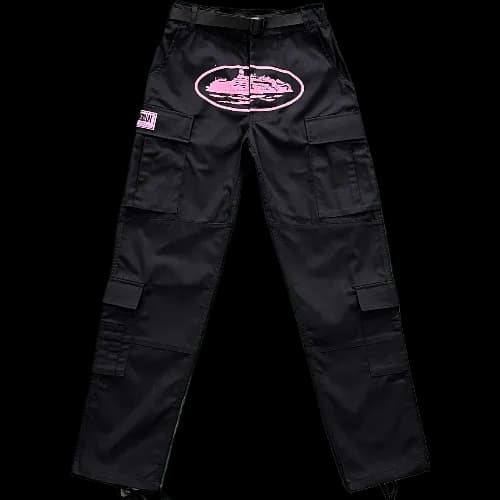 corteiz pants cargo black pink logo — Pants from Weidian