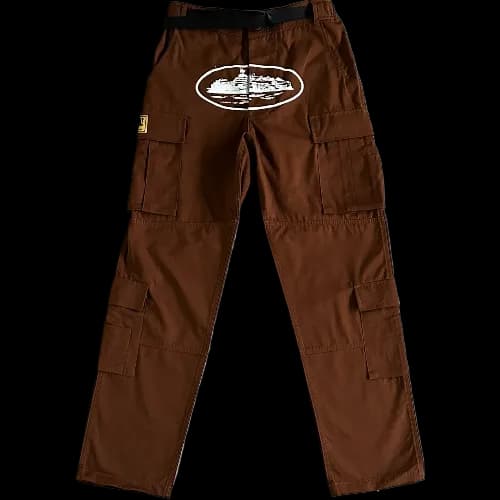 corteiz pants cargo brown white logo — Pants from Weidian