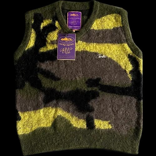 corteiz gilet Mohair Knit Green Yellow Brown Camo — Hoodies from Weidian