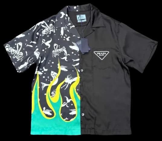Prada Green Flames Polo — T-Shirts from Weidian