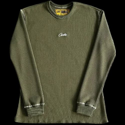 corteiz Long Sleeve Waffle C Stars Army Green — T-Shirts from Weidian