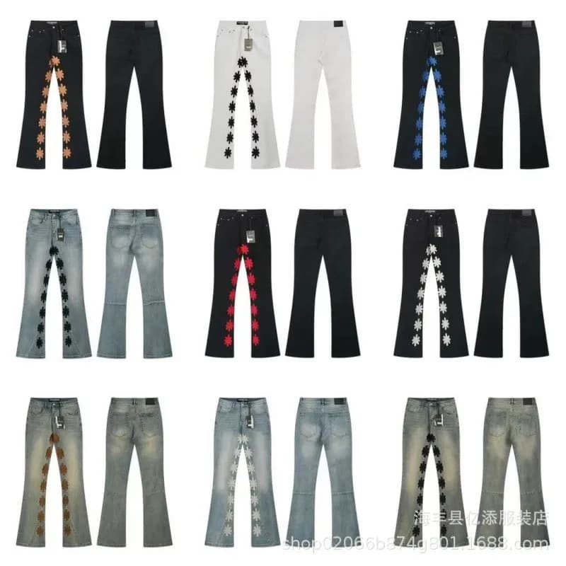 Foreign trade trendy brand LS American high street ripped AM patch trendy purple micro horn straight jeans and trousers trendy 38 — clothing from Weidian