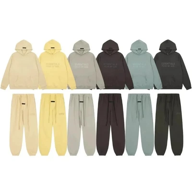 FOG high street double line ESSENTIALS three dimensional silicone letters plus velvet hooded sweatshirt casual trousers suit trendy 32 — clothing from Weidian