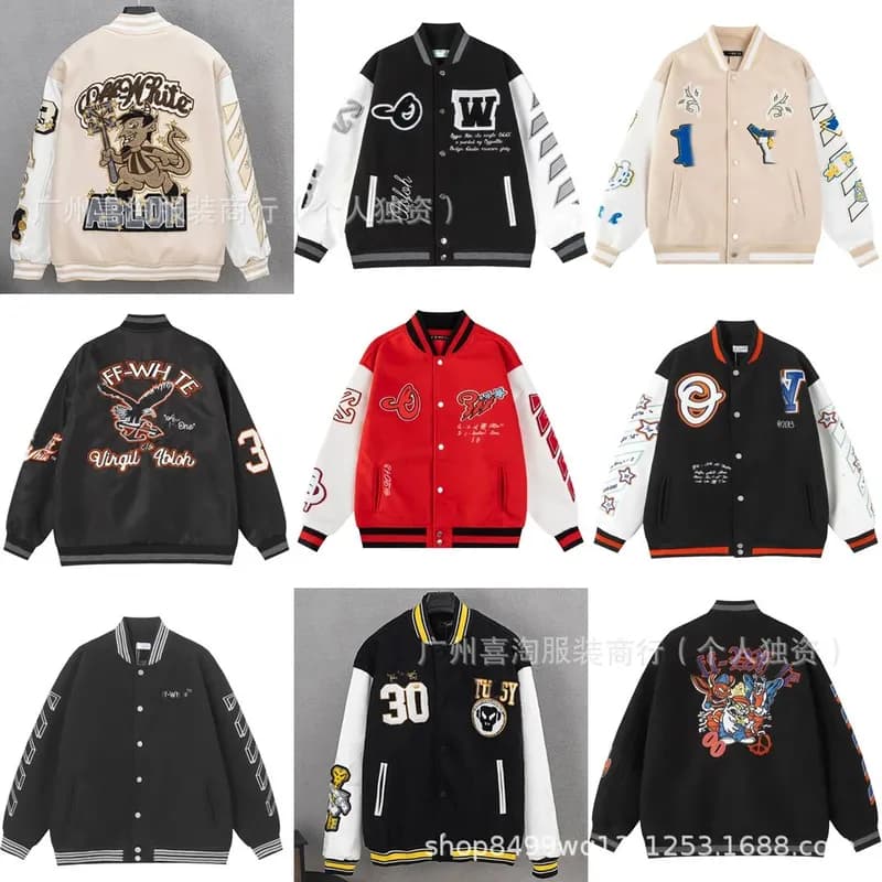 High version OF home 25SS autumn and winter new OW letter pattern leather towel embroidered baseball uniform men s and women s jackets 19 — clothing from Weidian, photo 1 of 1