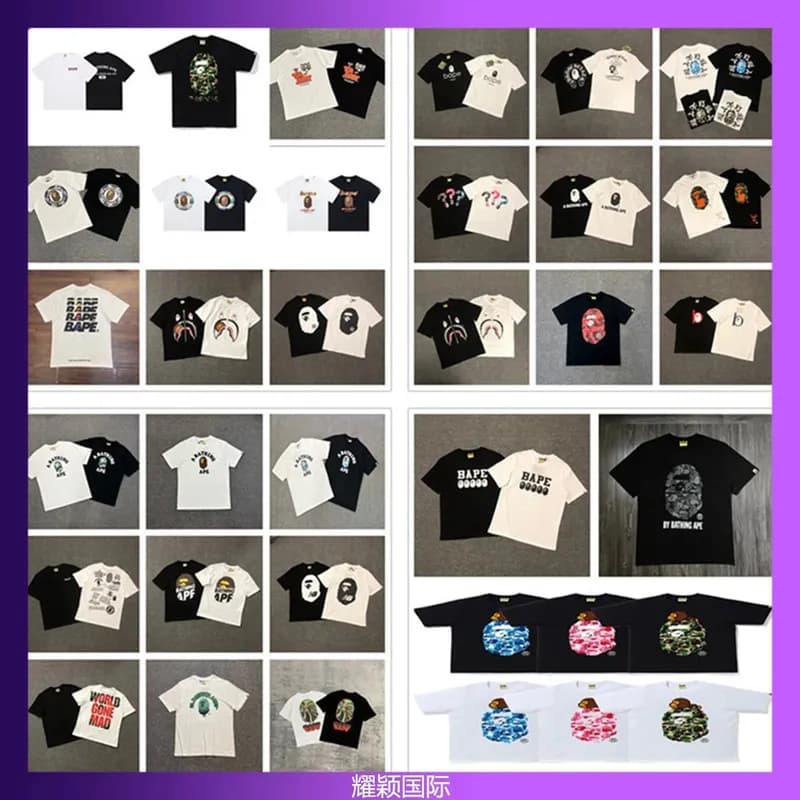 Bape classic series camouflage round people letter print collection short sleeved trendy men s and women s casual T shirts 3 — clothing from Weidian