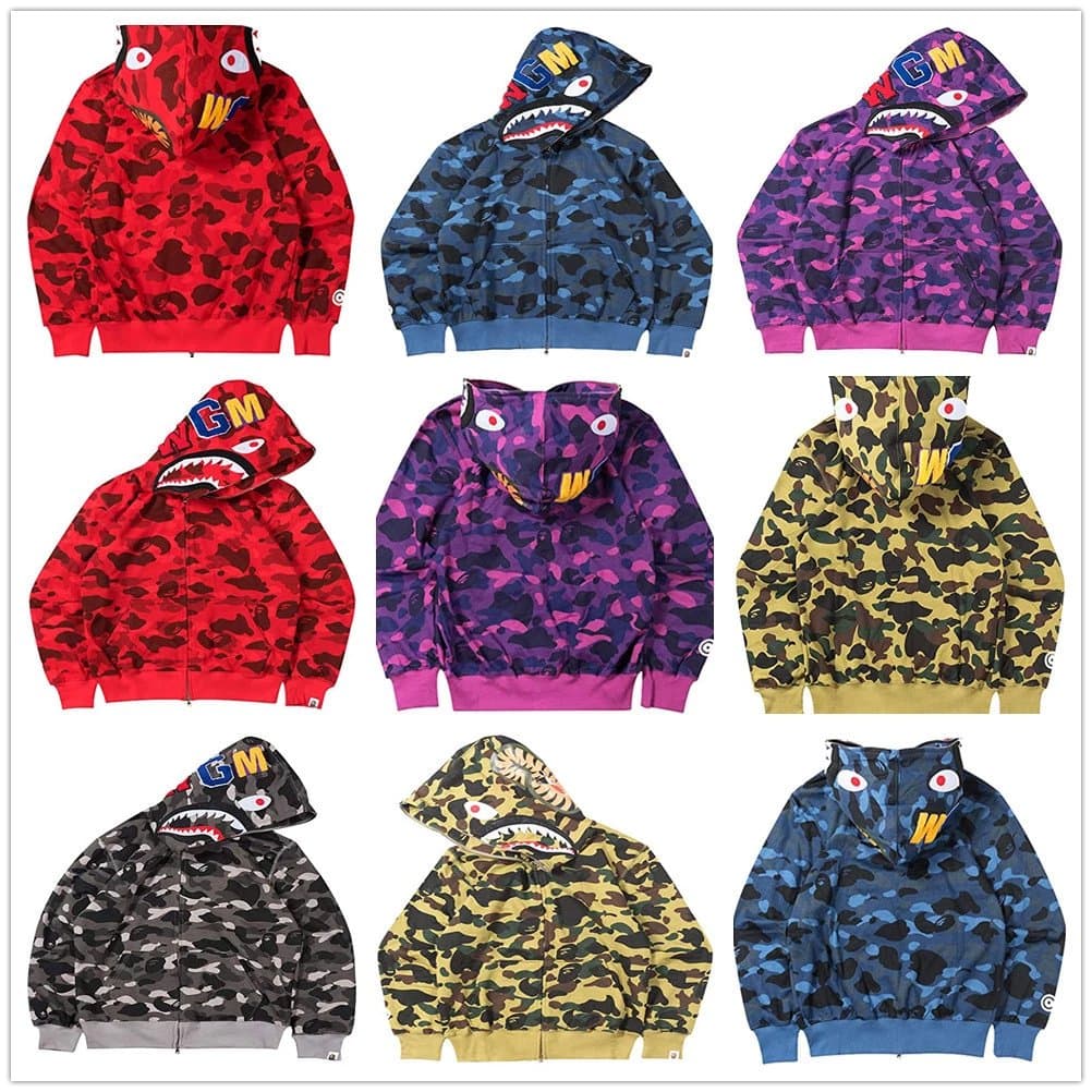 Bape Style Camo Shark Hoodie — hoodies from Weidian