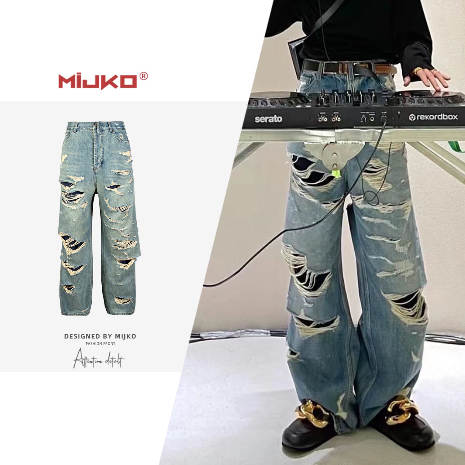 MIJKO men's and women's double layer tassels destroyed beggar style men's and women's destroyed ripped jeans handsome — product from 1688, photo 1 of 1