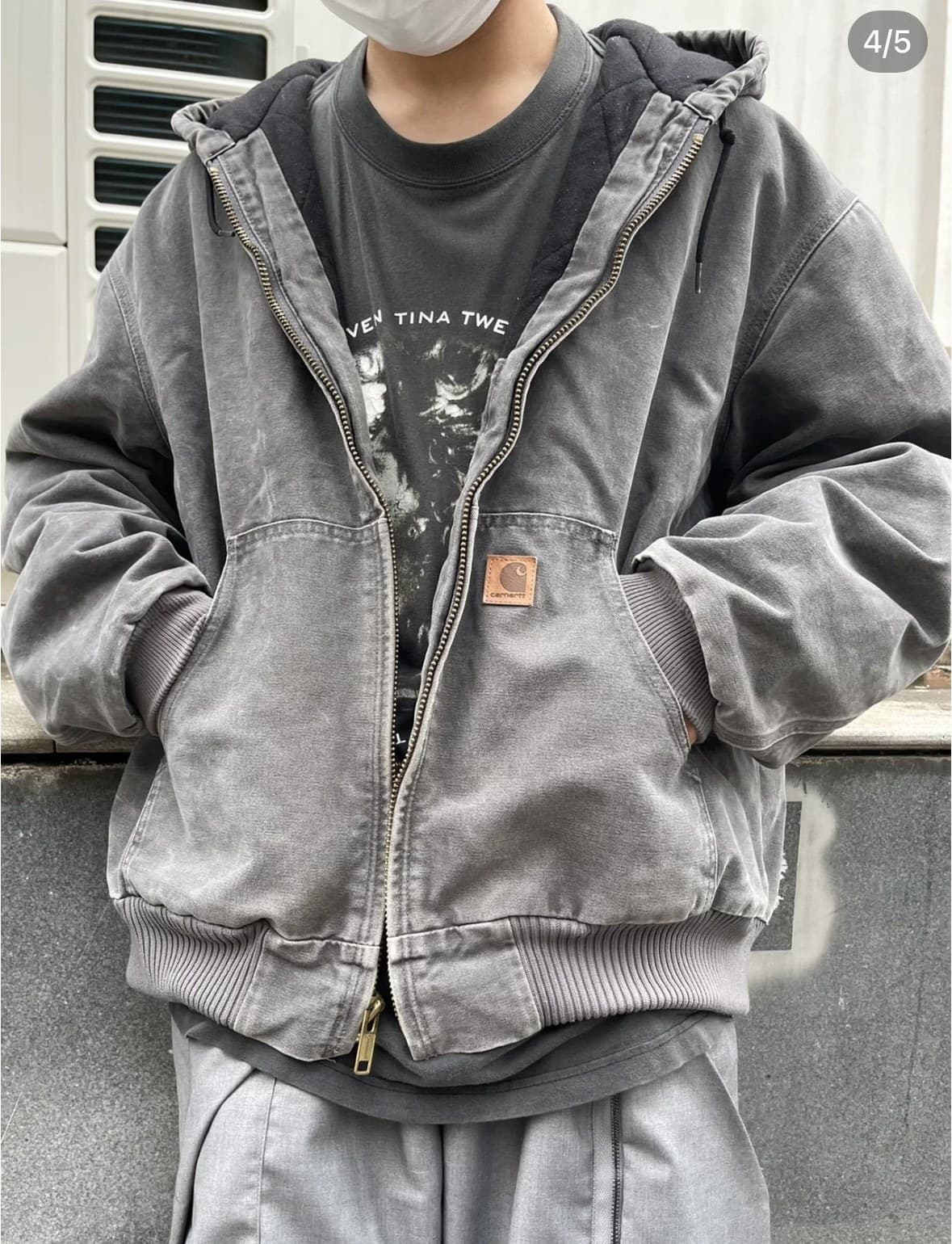 High quality second hand j130 card @Carha washed distressed hooded zipper jacket loose cotton coat from 1688