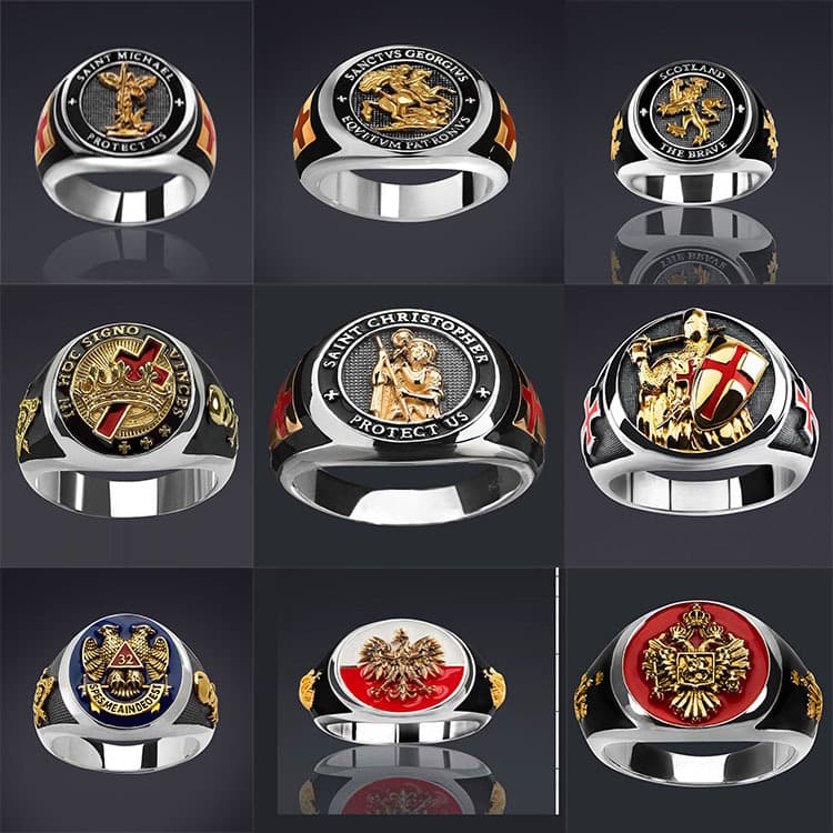 Chenrui sells gold jewelry across borders. Freemasonry logo retro trendy men's oil drop ring. Factory direct supply from 1688