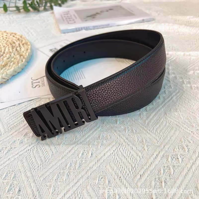 Belt Men's Amini letter smooth buckle lychee pattern men's business casual all Match belt cross border live wholesale — product from 1688, photo 1 of 1