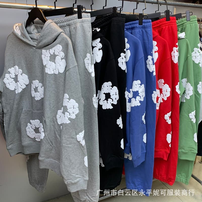 European and American Hip Hop Cotton Wreath Swearsuit Kapok Print Hooded Sweater Pants Sports Suit from 1688
