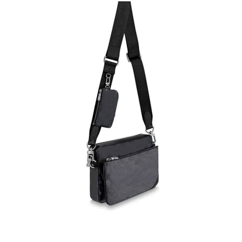 2023 autumn and winter new men's one shoulder crossbody three in one messenger bag black flower hand held leather bag storage bag one shoulder from 1688