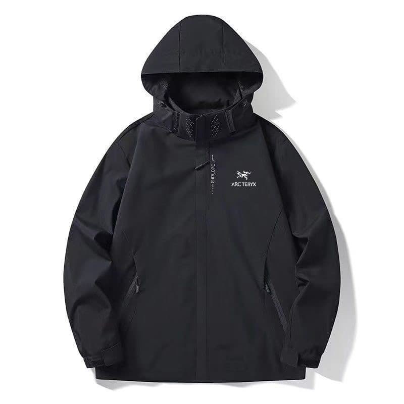 Jacket single layer hooded solid color waterproof unisex thin single shoulder windproof jacket three proof mountaineering clothing printing from 1688