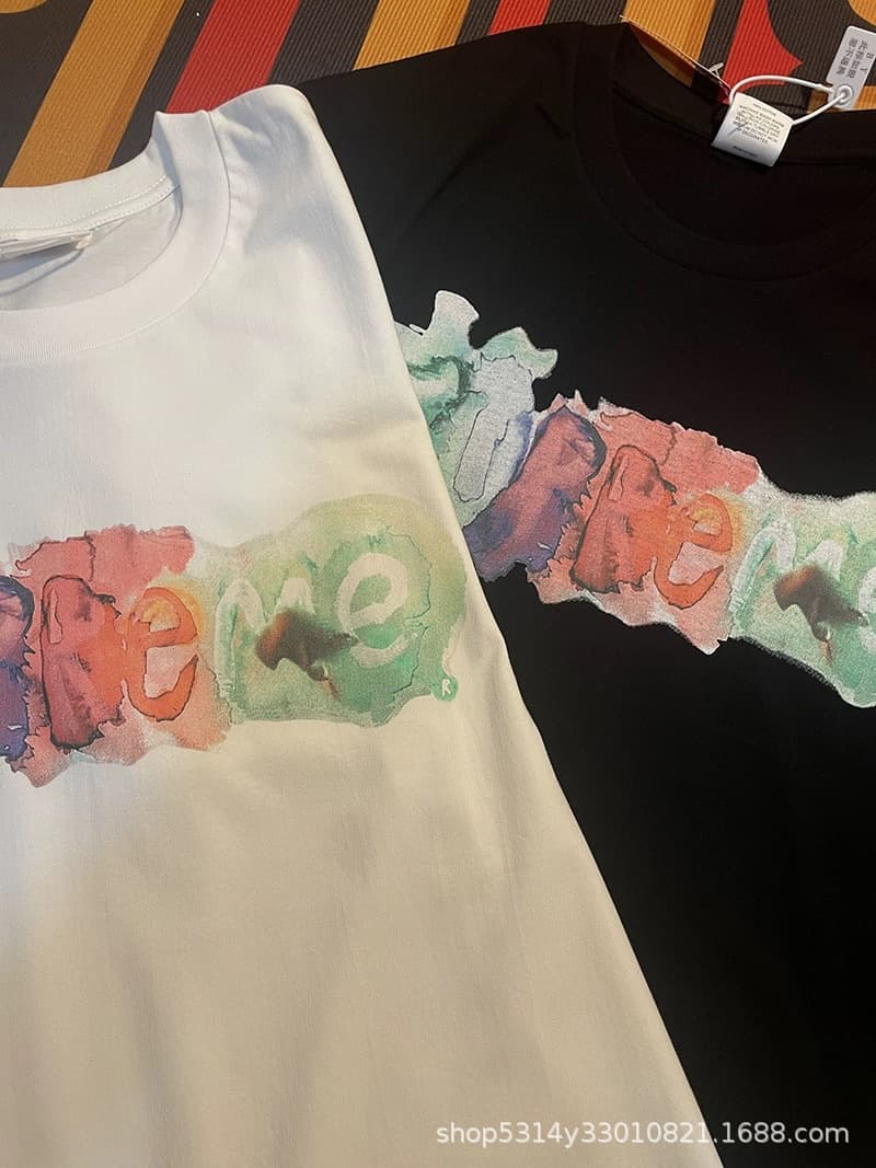 Street American trend brand BOX short tee Milan cross smoke classic letter short sleeved T shirt loose men and women from 1688