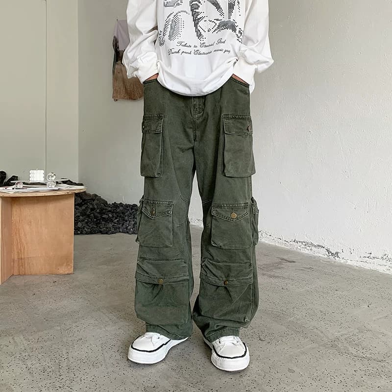 American hiphop heavy duty functional style multi pocket overalls for men autumn design niche trendy wide leg trousers from Taobao