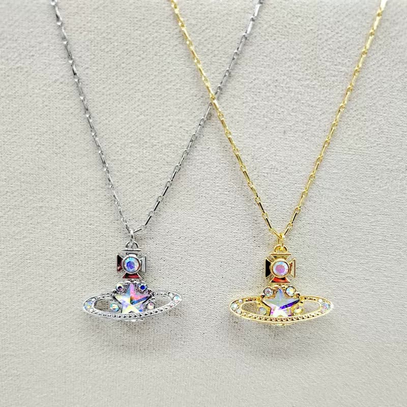 European and American Fashion Gold Five pointed Star Glass Saturn Necklace from Taobao