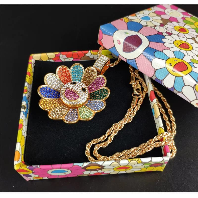 Internet video same style original colorful smiley face SUNFLOWER sunflower sunflower colorful shape rotatable necklace from Taobao