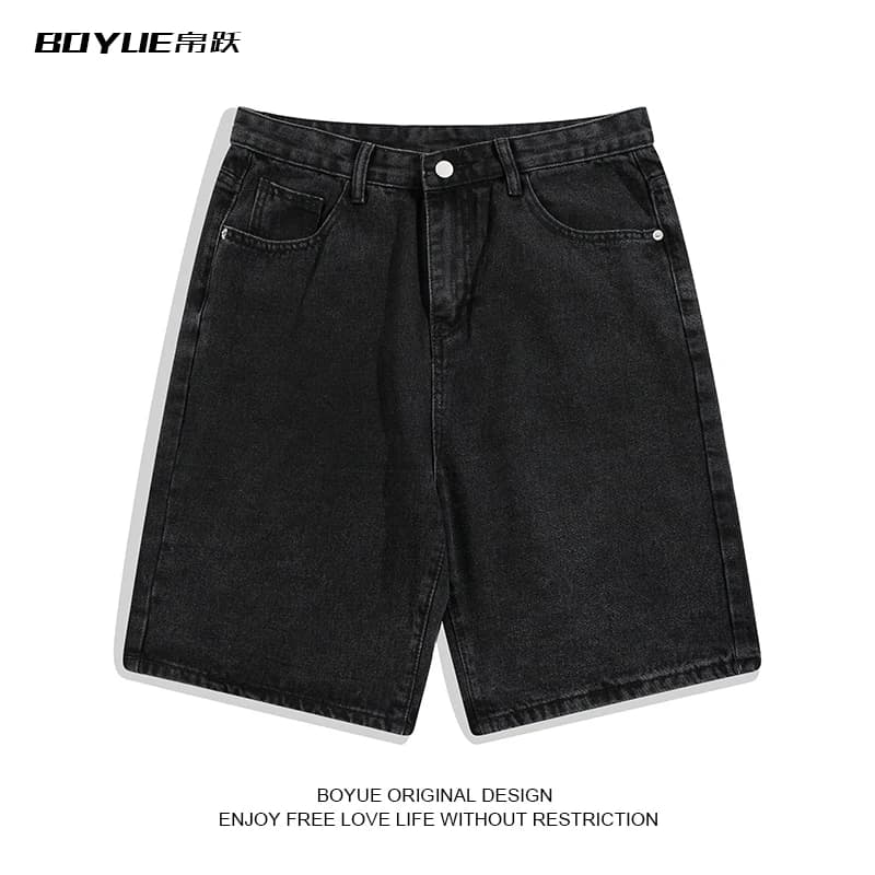 BOYUE summer casual solid color denim shorts men's high street five point straight pants trendy brand ins handsome loose — product from Taobao, photo 1 of 1