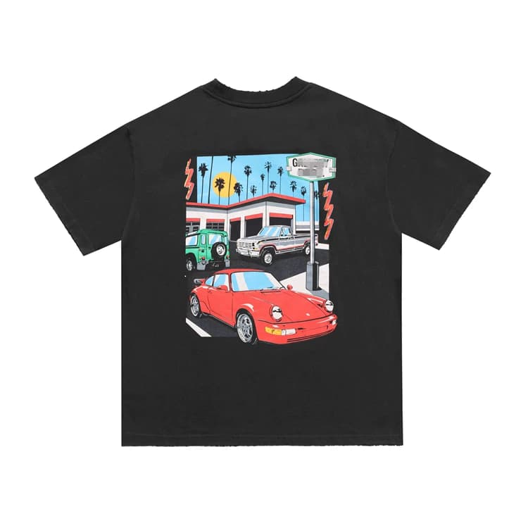 Short sleeved T shirt with painted car print on the back from Taobao