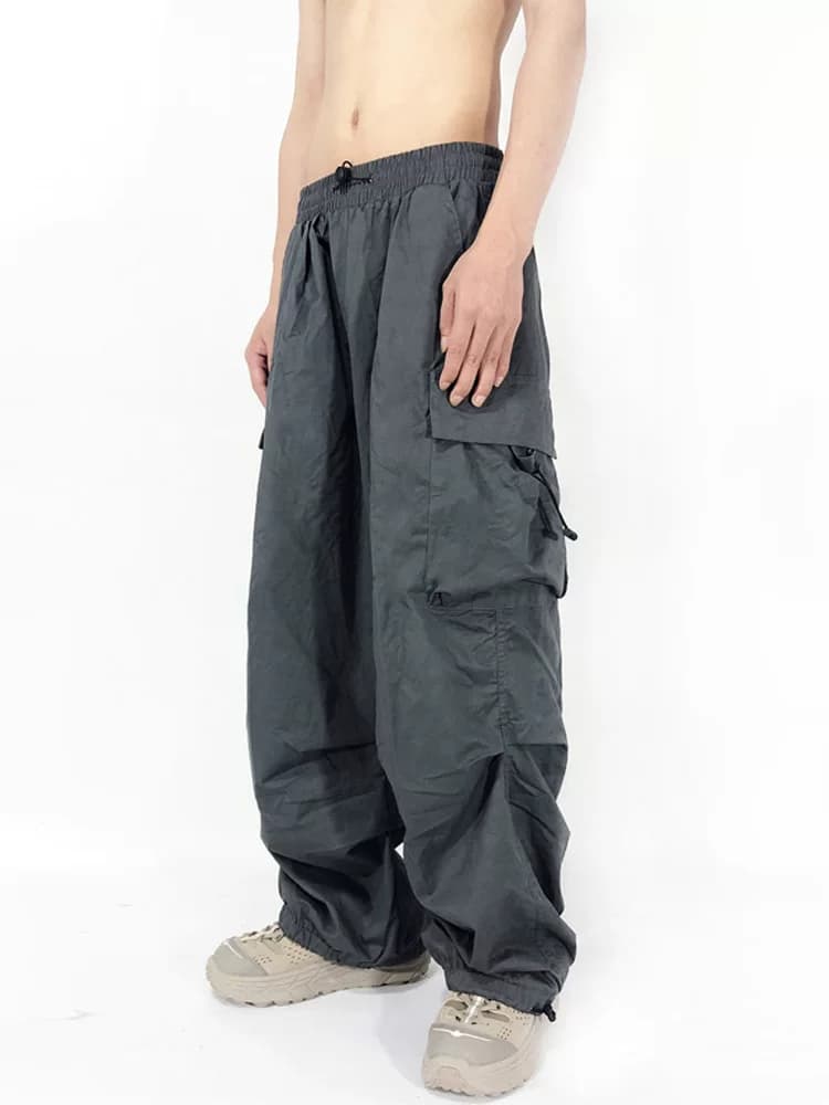 Overalls men's trendy brand ins high street drawstring hip hop loose straight leg wide leg drape street casual trousers from Taobao