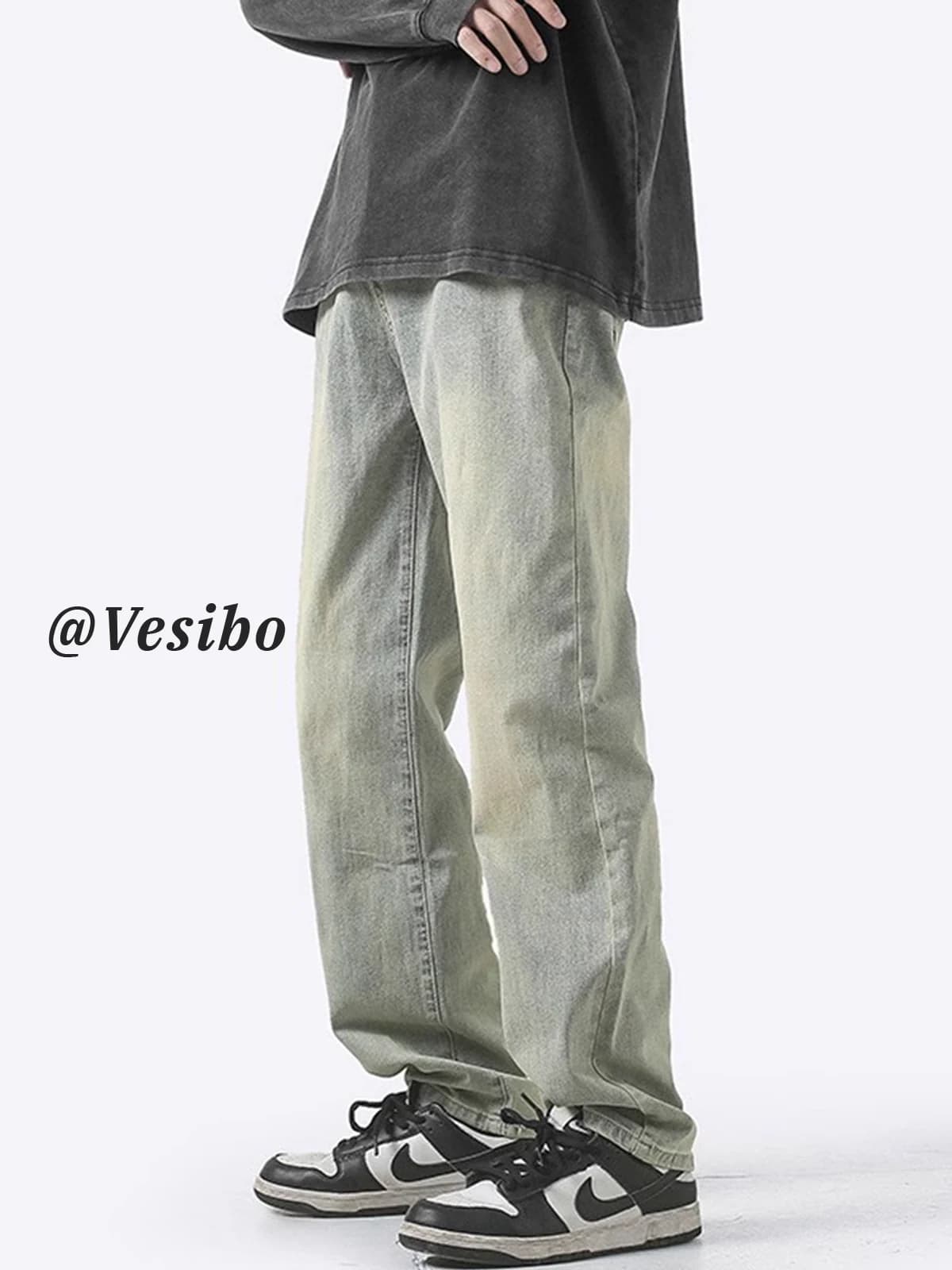 American jeans men's washed distressed retro yellow mud dyed versatile pants summer trendy high street loose straight pants — product from Taobao, photo 1 of 1