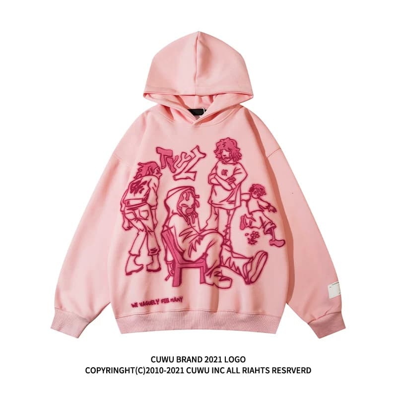 cuwu Amei Khaki portrait print hooded sweatshirt for women street hip hop all match loose couple outfit autumn jacket from Taobao