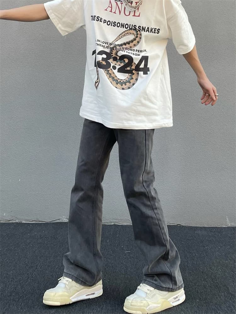 American retro washed gray straight slim jeans men's trend vibe style high street slim flared pants ins — product from Taobao, photo 1 of 1