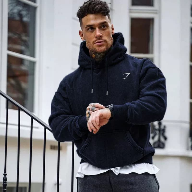 Muscle iron fitness sweater men's national trend sports hooded pullover warm plus velvet basketball training breathable top from Taobao