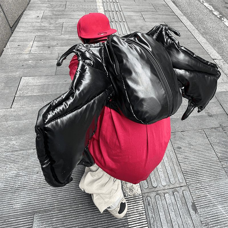 TRB original American hip hop street niche soft PU leather bat wing backpack double layer zipper backpack ins from Taobao