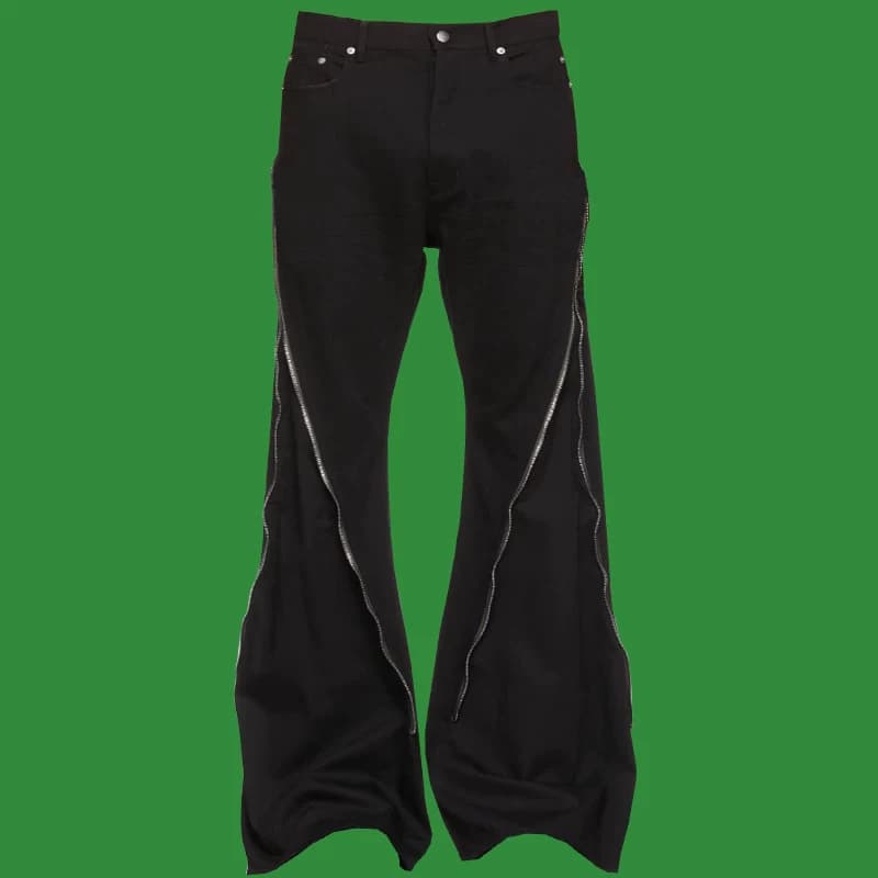 RO2023 new full zipper bell bottom pants catwalk fashion high street trend trousers unisex dark Japanese style from Taobao