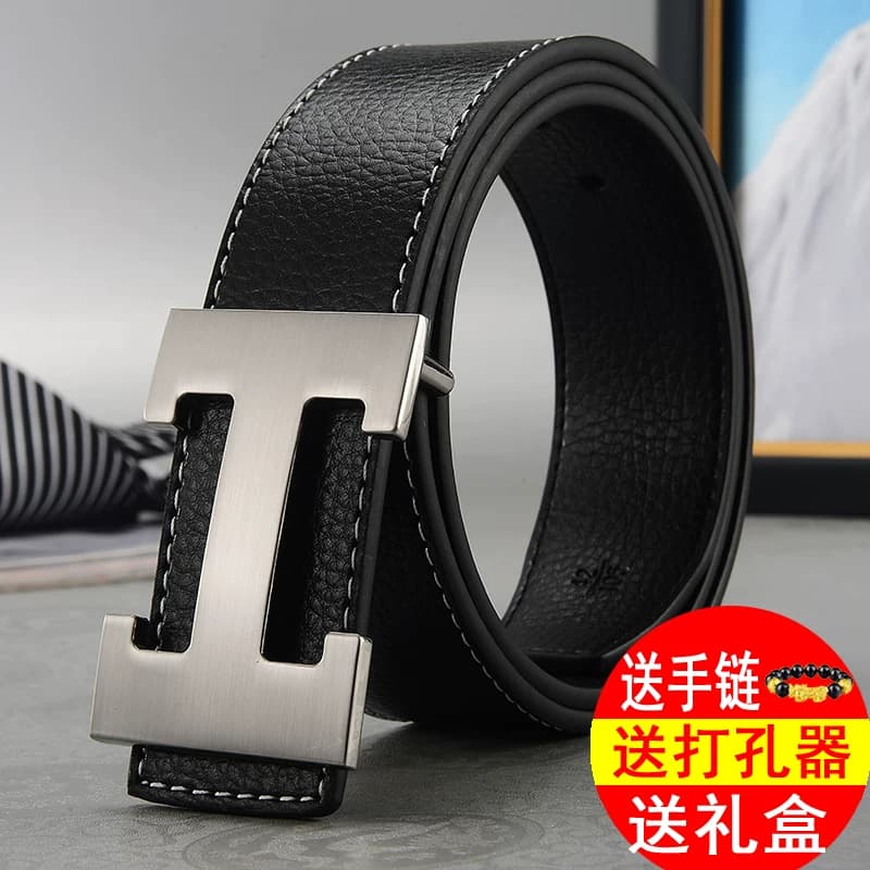 H buckle belt men's pure cowhide letter belt h head middle aged and young men and women belt Korean version fashion casual trendy belt from Taobao