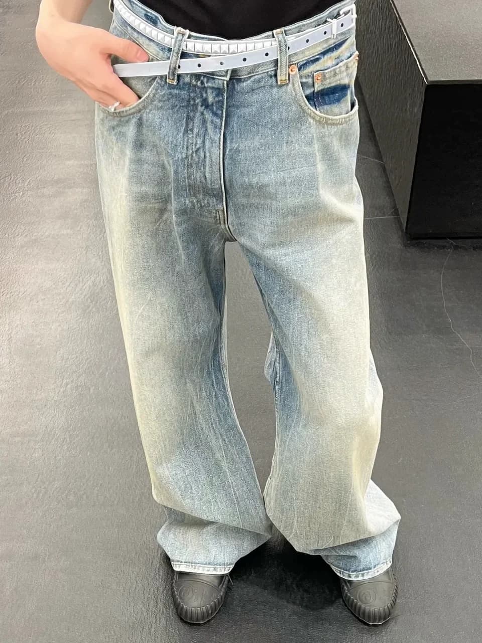 MM6 Margie 23SS Washed Faded Flared Straight Wide Leg Stacked Jeans CleanFit Style from Taobao