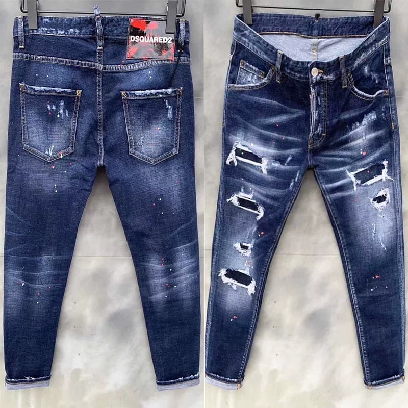Autumn and winter New broken paint men's slim fit hole patch stretch D2 Jeans skinny pants — product from Taobao, photo 1 of 1