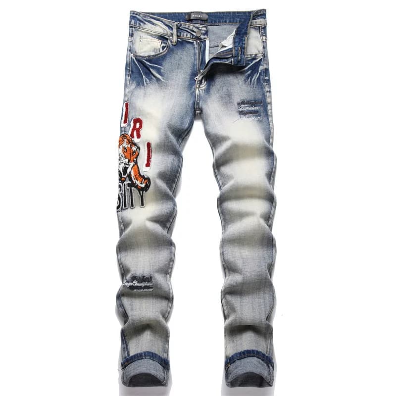 AM foreign trade men's autumn new punk men's jeans ripped casual trousers slim fit small waist men's trousers — product from Taobao, photo 1 of 1