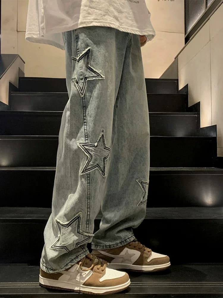 Pentagram jeans men's summer American high street 2024 new trendy straight loose wide leg trendy pants — product from Taobao, photo 1 of 1
