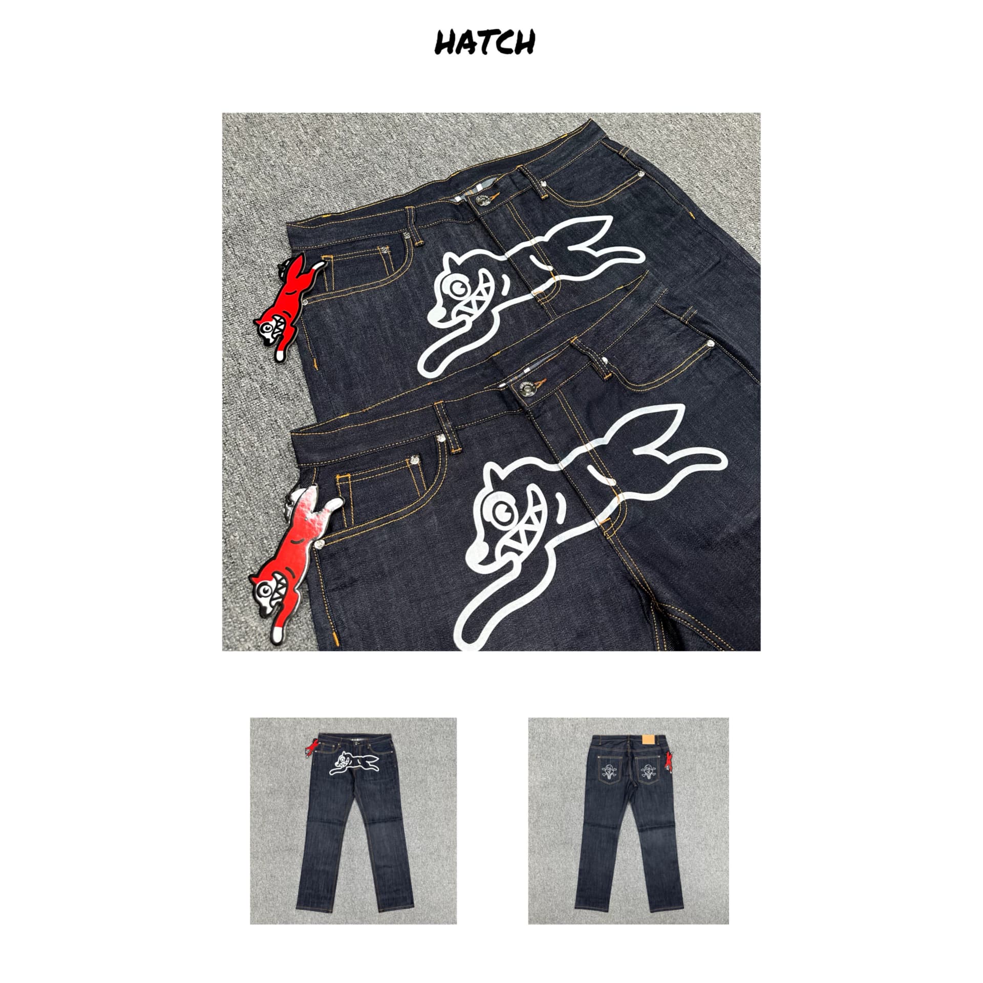 OEM follow up BBC Flying Dog Jeans Hip Hop American Trendy Washed Straight Loose Jeans from Taobao