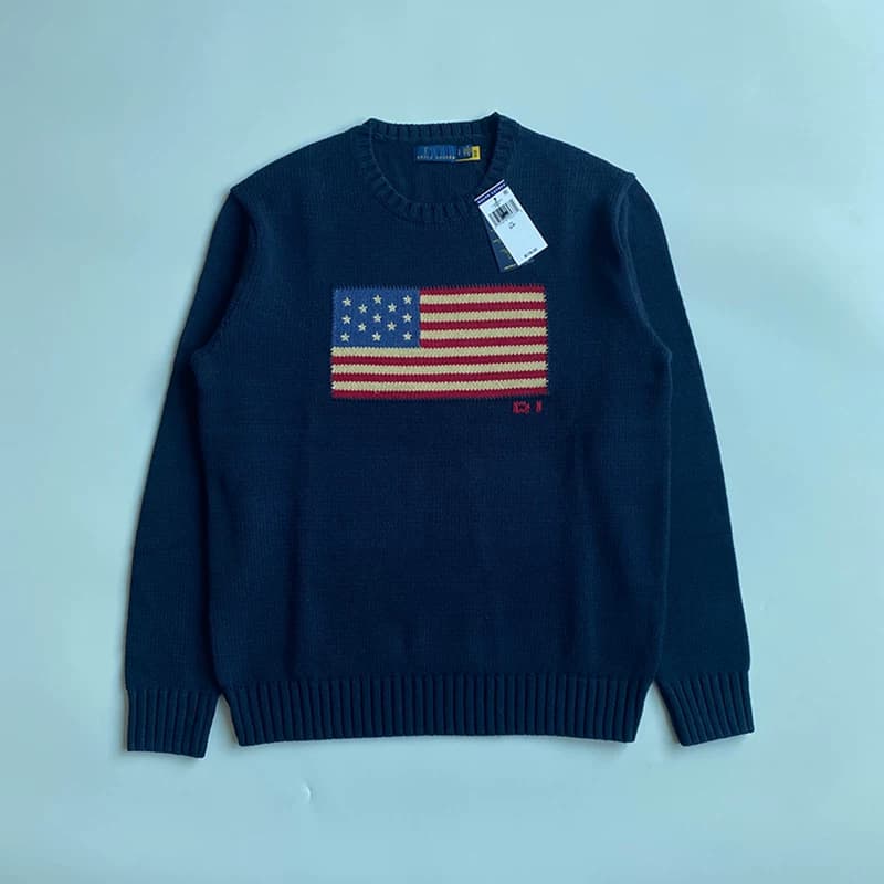 rl sweater round neck XINGX national flag men's and women's same loose classic old money style pullover pure cotton sweater top from Taobao