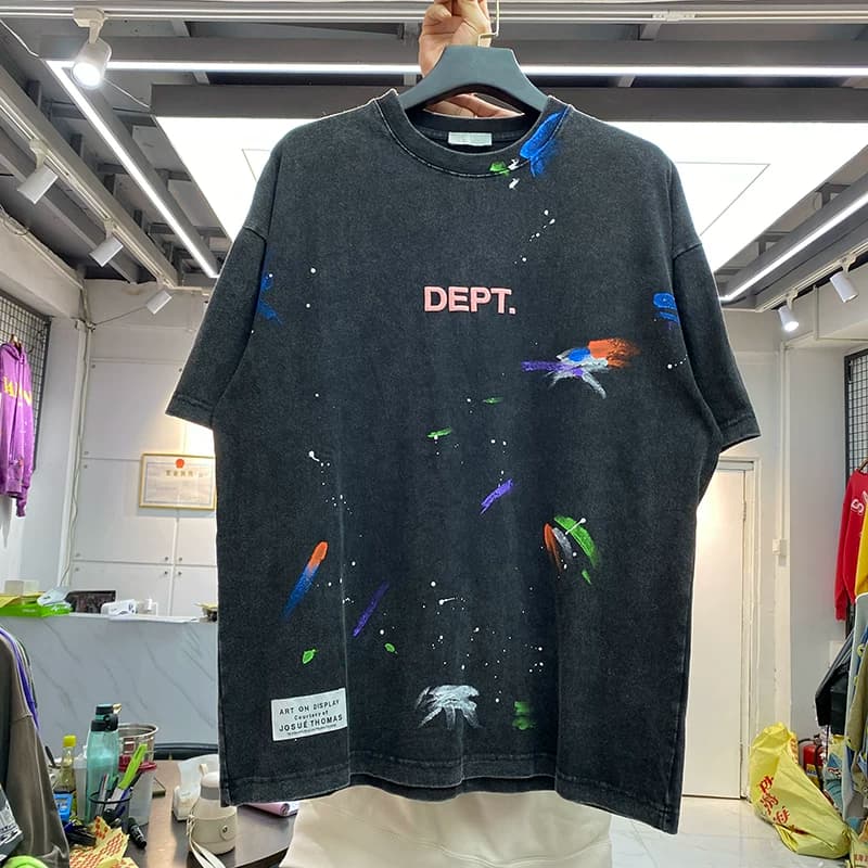 Gallery dept foam letters color splash ink retro wash old loose summer casual short sleeved T shirt from Taobao
