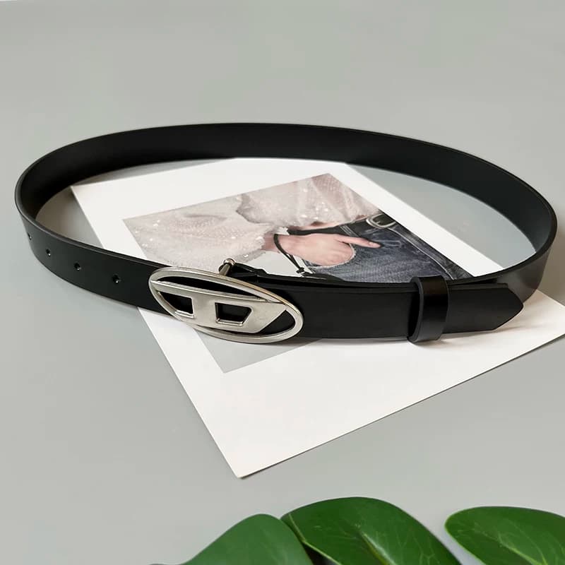 American retro ins genuine leather belt men's same style large hardware buckle letter D logo belt women's casual all matching from Taobao