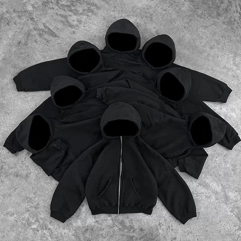 Autismss Treasure House Heavy Autumn Solid Black Hooded Cardigan Jacket All match Classic College Style from Taobao