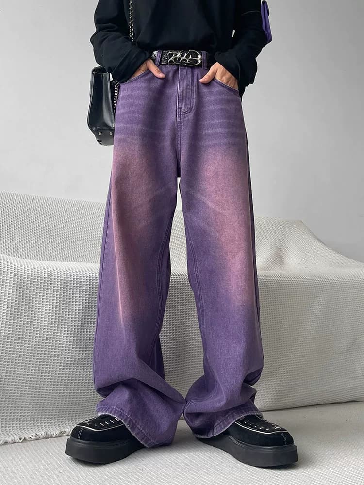 SHUNP niche high end purple straight loose casual jeans ins trendy wide leg slim trousers men — product from Taobao, photo 1 of 1