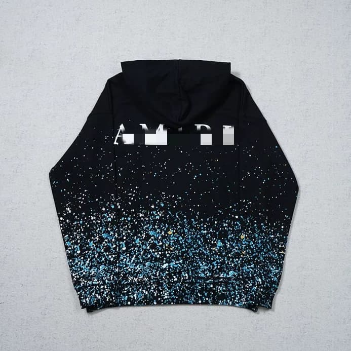 AI sweatshirt hoodie with white logo on the chest and splashed ink on the hem from Taobao