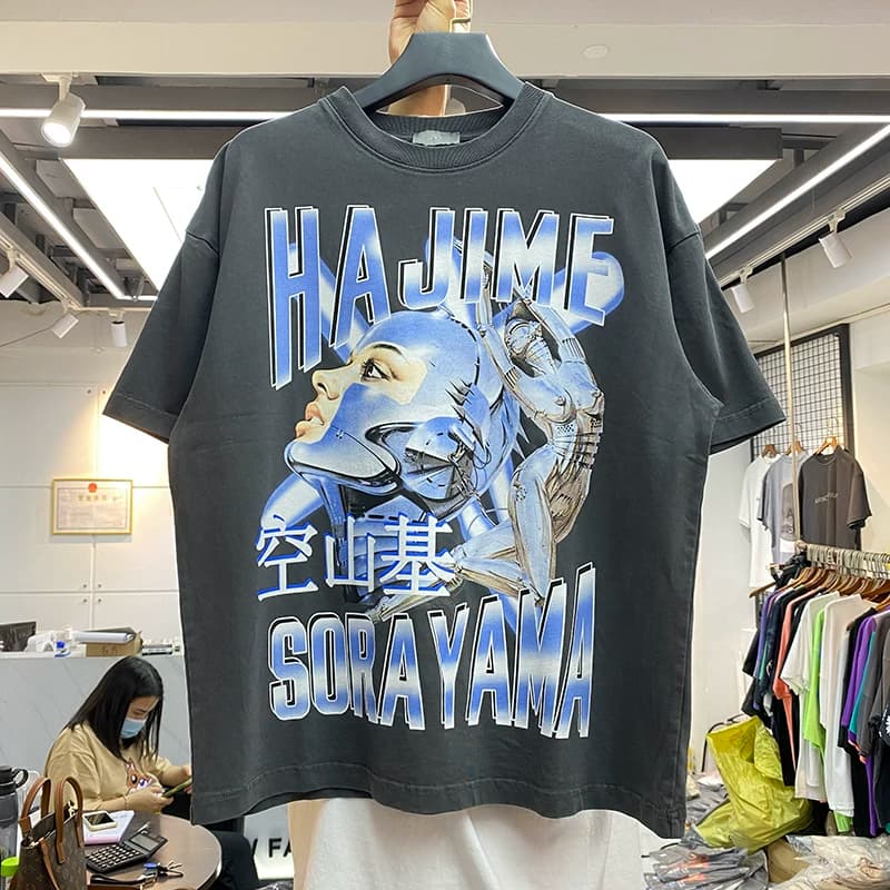 Summer fashion brand Sorayama Takashi mechanical metal anime portrait printing men and women loose casual round neck short sleeved T shirt cotton from Taobao